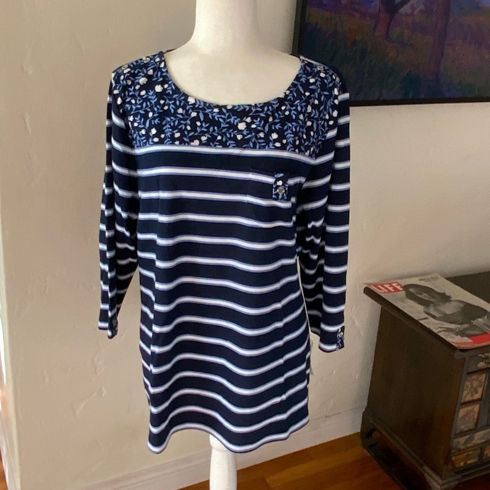 Karen Scott Navy and White Striped Sleeve Top